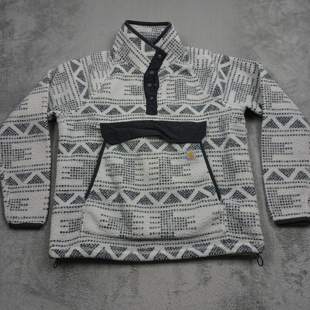 Carhartt Sweater Womens Large Gray‎ Fleece Aztec Pullover Pockets